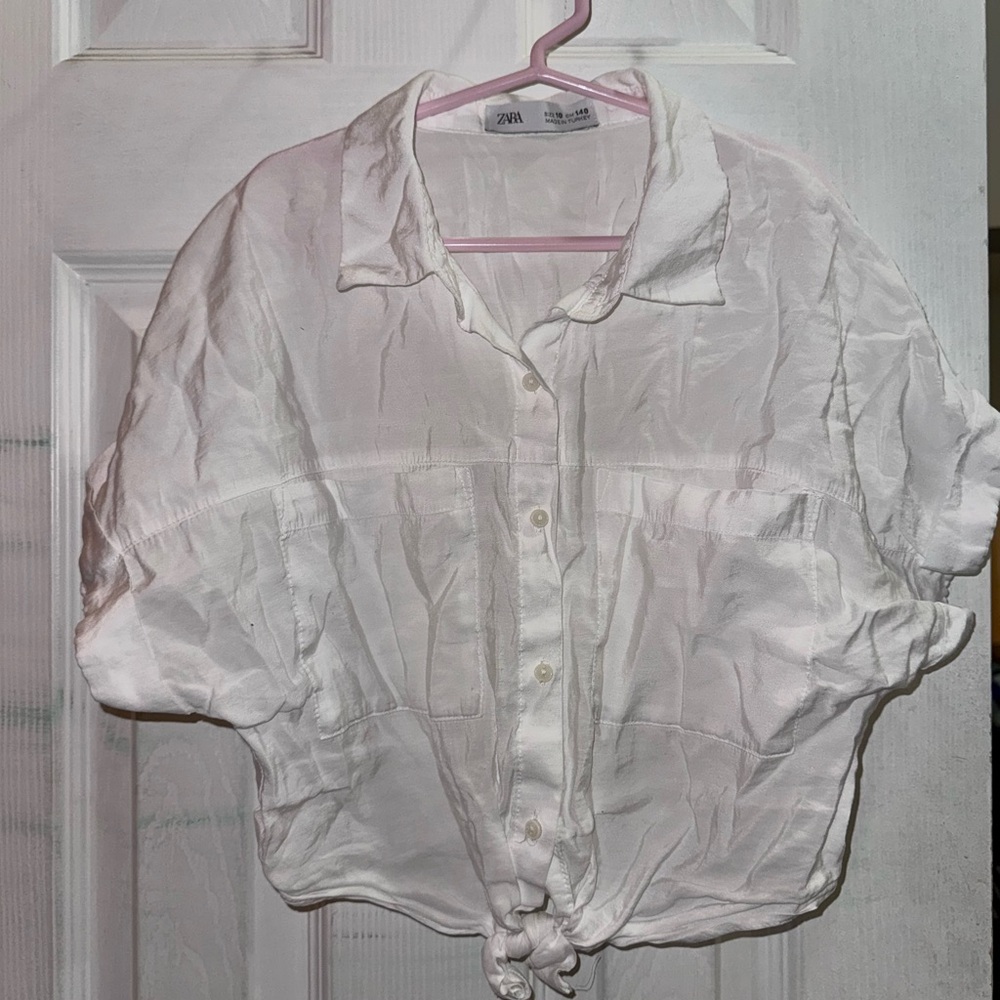 Zara girl collard button up cropped top size 10